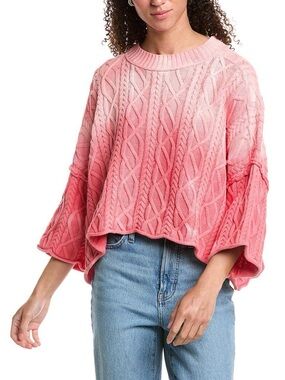 Free People Pink Ombré Cable Knit Crew Sweater